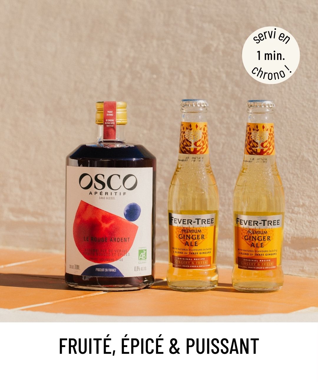 Pack OSCO mule : OSCO Le Rouge Ardent bio & ginger ale - recette cocktail sans alcool fruité et épicé. Un OSCO mule revisité à la OSCO touch