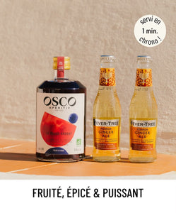 Pack OSCO mule : OSCO Le Rouge Ardent bio & ginger ale - recette cocktail sans alcool fruité et épicé. Un OSCO mule revisité à la OSCO touch