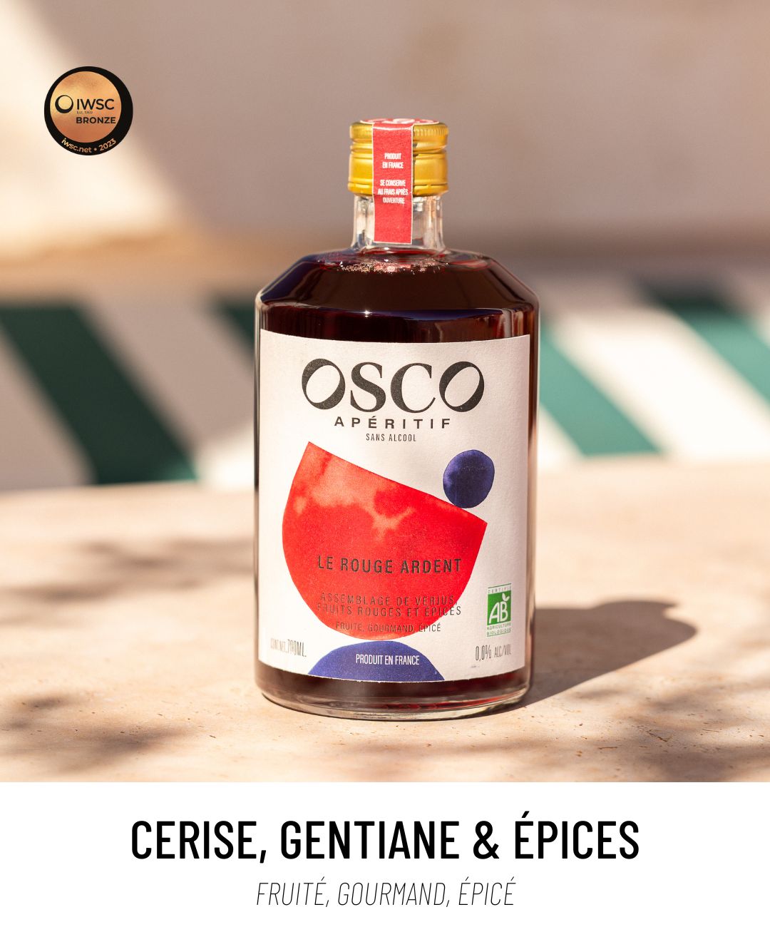 OSCO Le Rouge Ardent est médaillé du prestigieux concours international IWCS. Une médaille obtenu dans la catégorie apéritif sans alcool pour la qualité de son assemblage et son caractère.