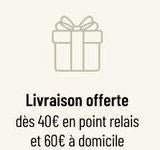 Icône cadeau illustrant la livraison offerte dès 40€ en point relais et 60€ à domicile pour les commandes OSCO