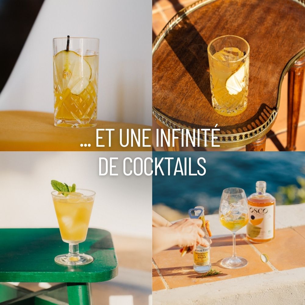 Différentes recettes de cocktails sans alcool réalisées avec l’apéritif bio OSCO L’Original