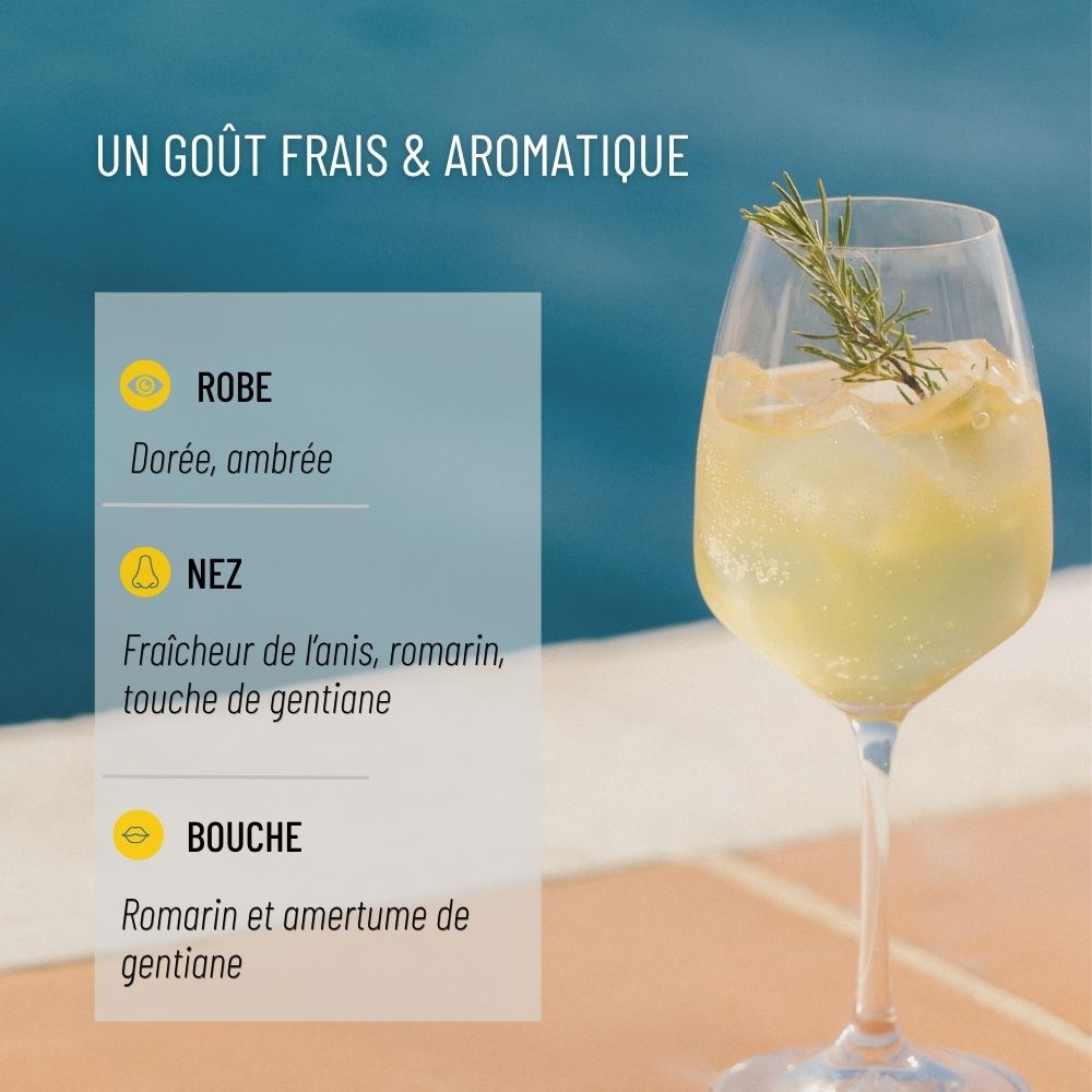 Cocktail OSCO Tonic sans alcool aux notes fraîches, herbacées et amères avec romarin et gentiane